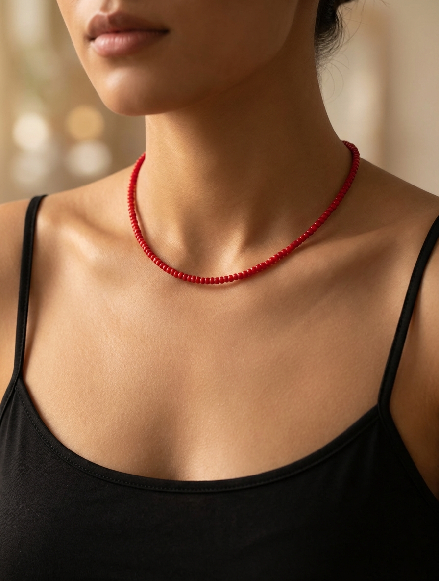 Cadena chocker cristal rojo opaco - Miniatura 2