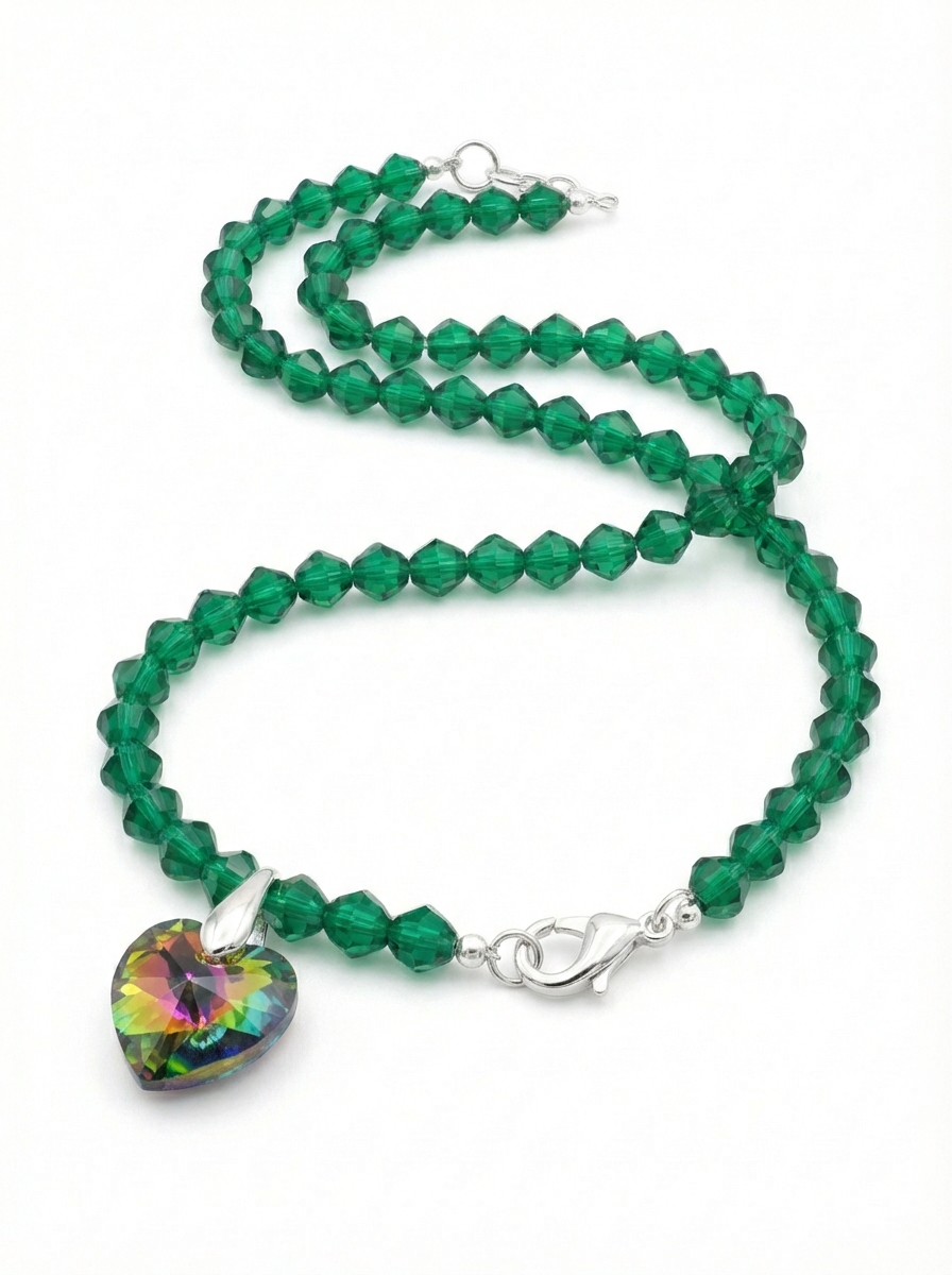 Cadena chocker cristal verde con corazón verde