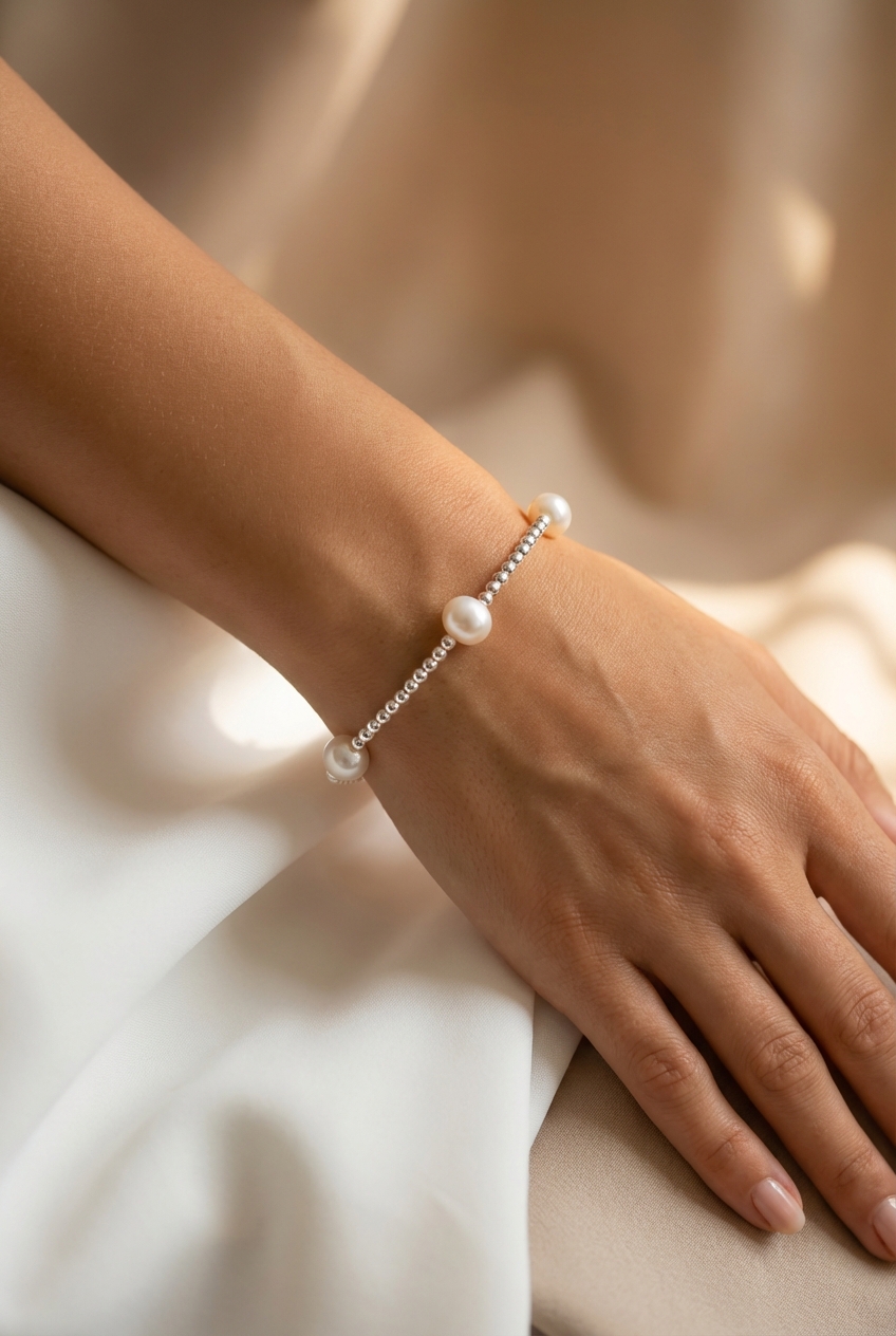 Pulsera bolitas de Plata y Perlas Naturales - Miniatura 2