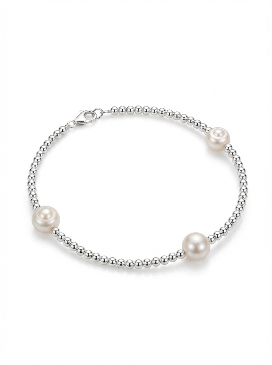 Pulsera bolitas de Plata y Perlas Naturales