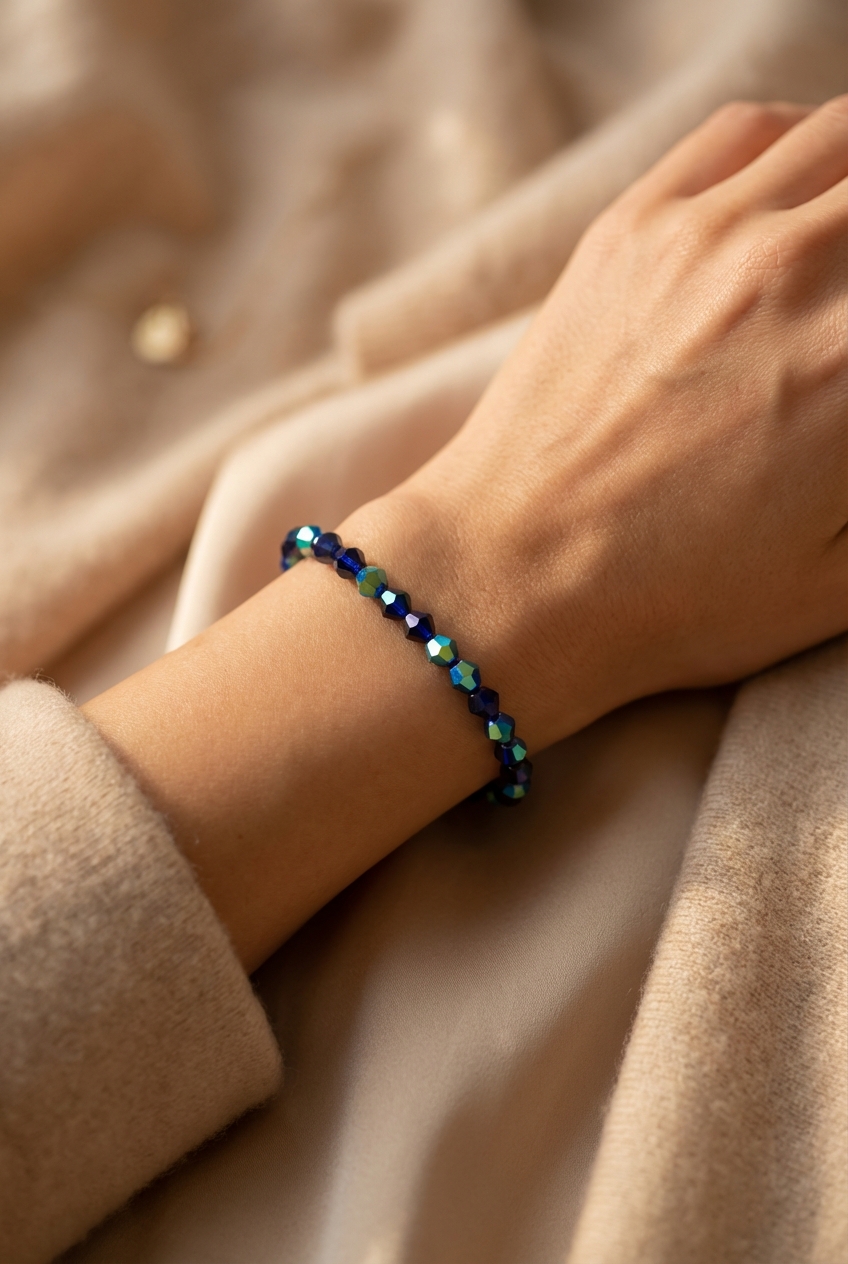 Pulsera cristal azul tornasolado elástica - Miniatura 2