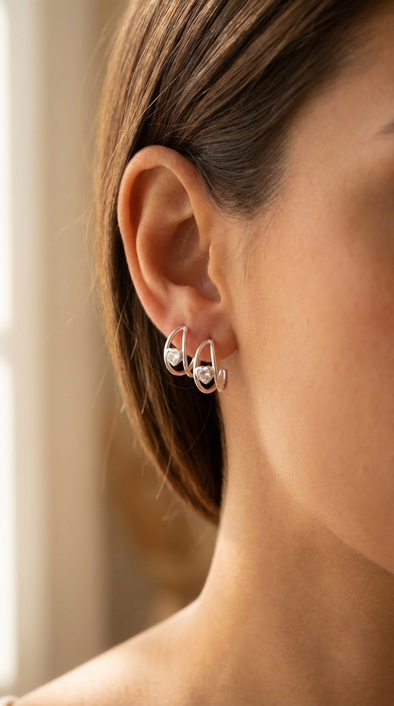 Aros semi Argolla con corazón blanco