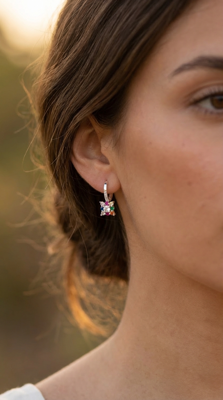 Aros Flor cristal multicolor - Miniatura 2