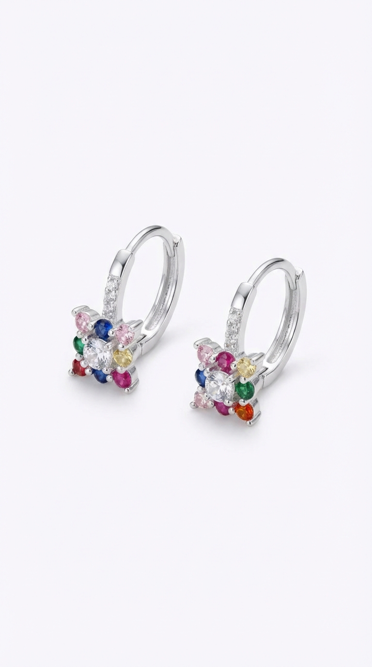 Aros Flor cristal multicolor