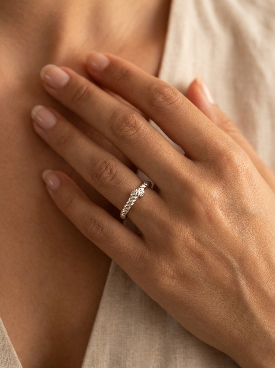 Anillo liso con centro cubics - Miniatura 2