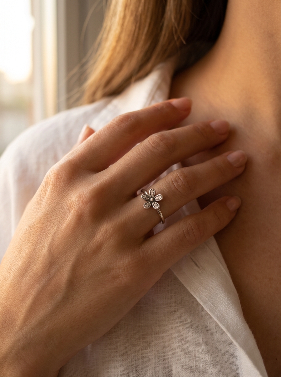 Anillo flor p Rodinado - Miniatura 2