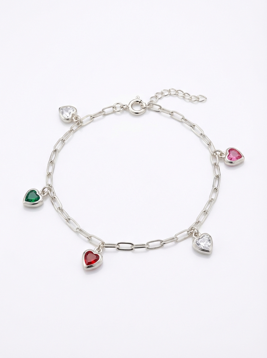 Pulsera mini corazones cristal con color