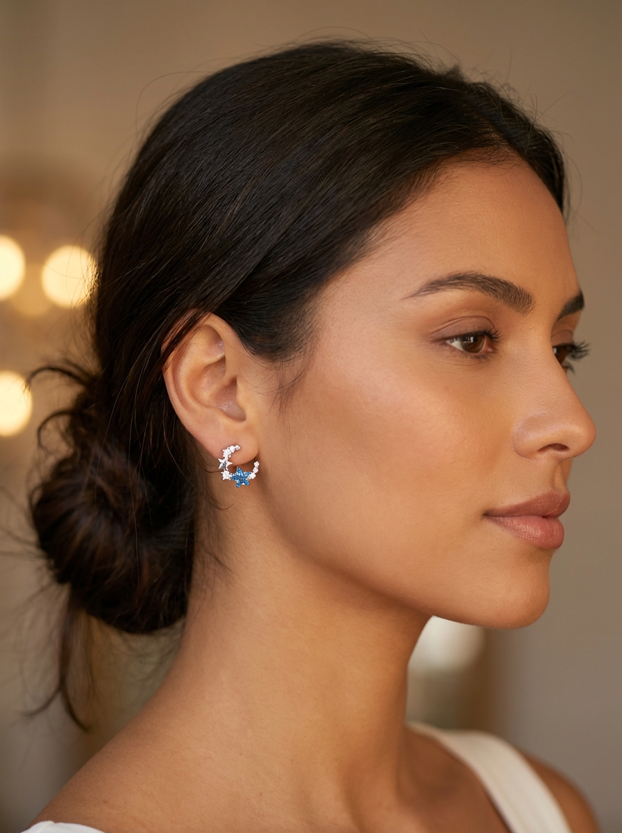 Aros pasantes luna y estrella - Miniatura 2