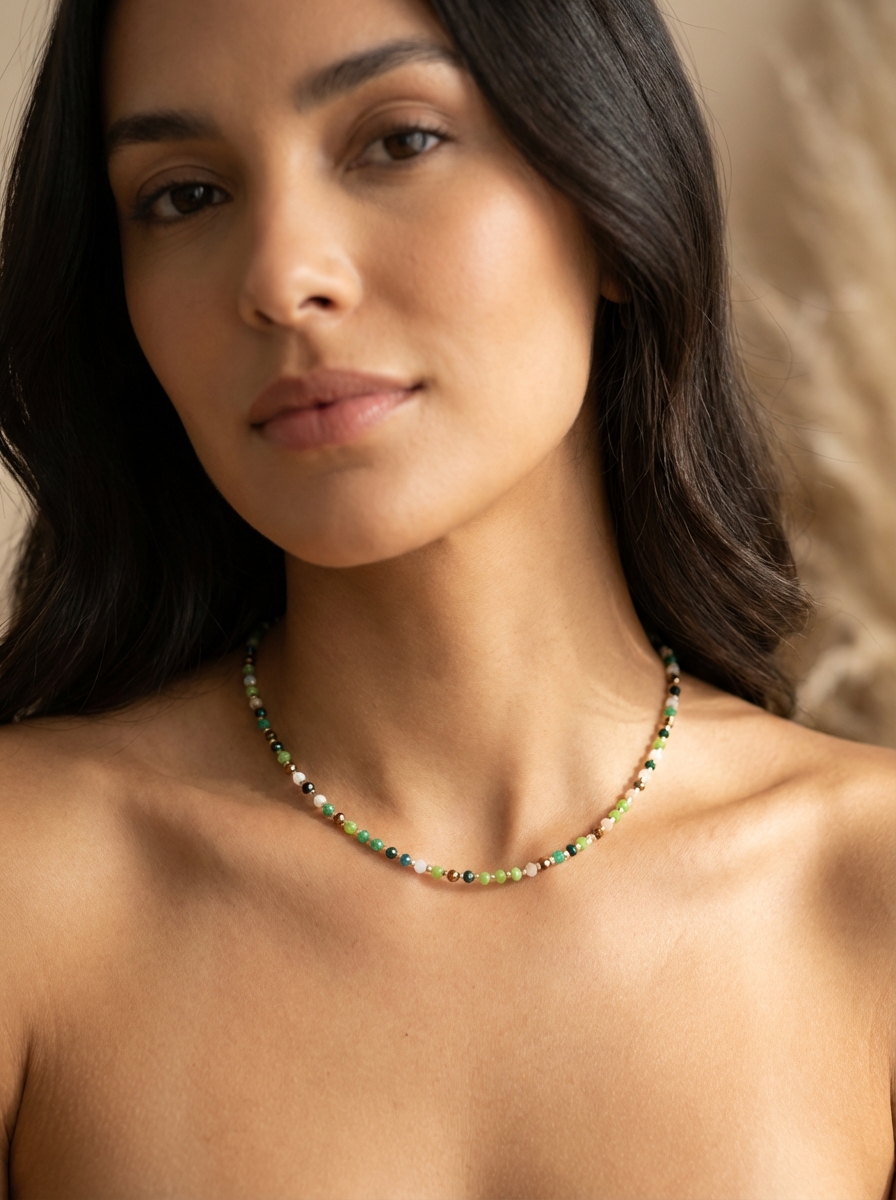 Cadena chocker Cristal tonos verdes y marrones - Miniatura 2