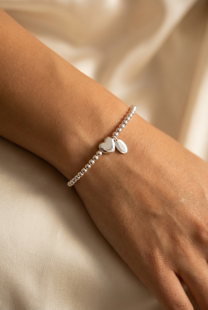 Pulsera elástica bolitas con corazón liso - Miniatura 2