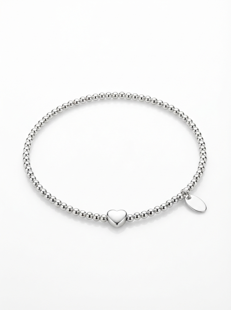 Pulsera elástica bolitas con corazón liso