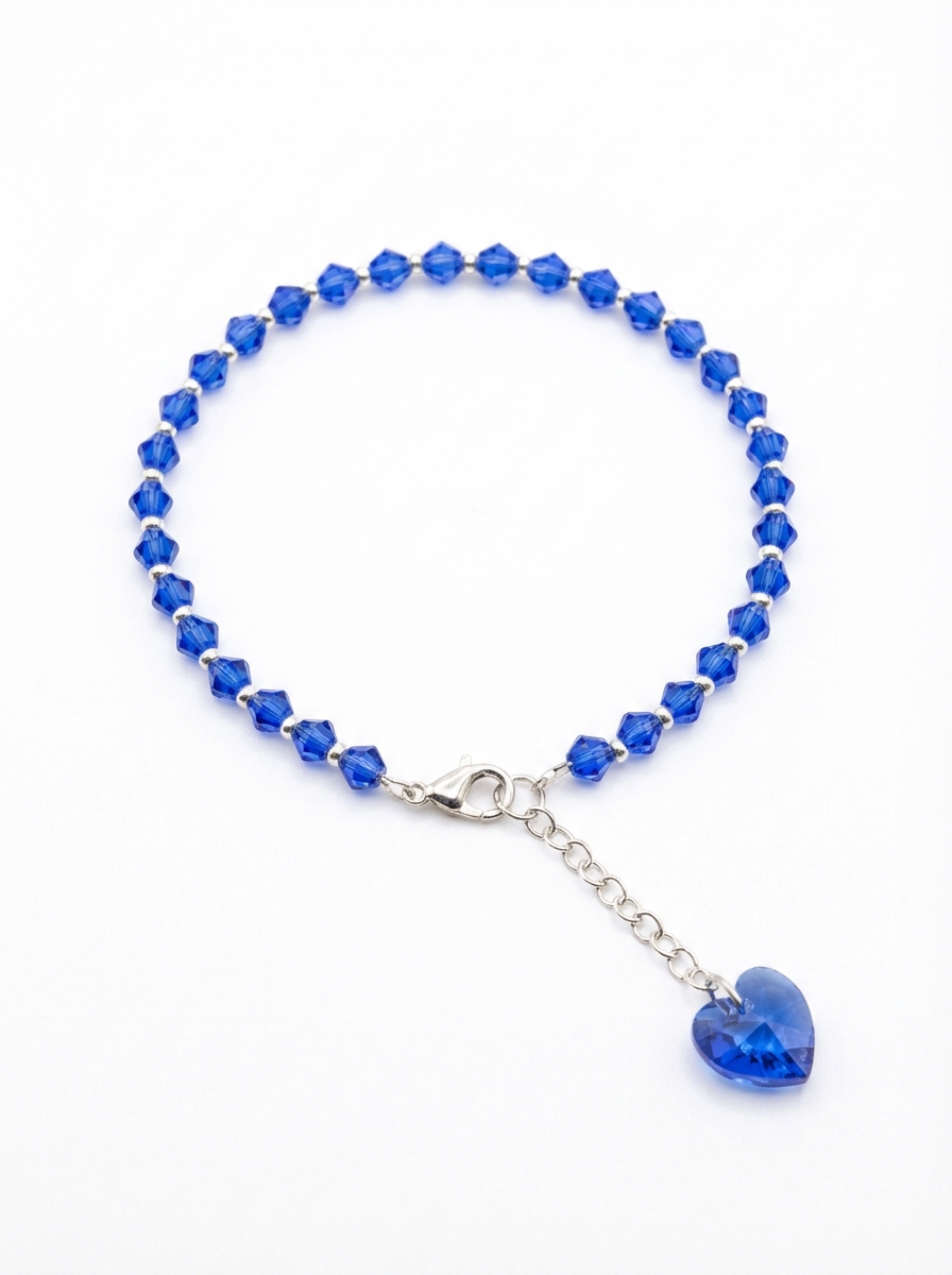 Pulsera cristal azul medio con corazón