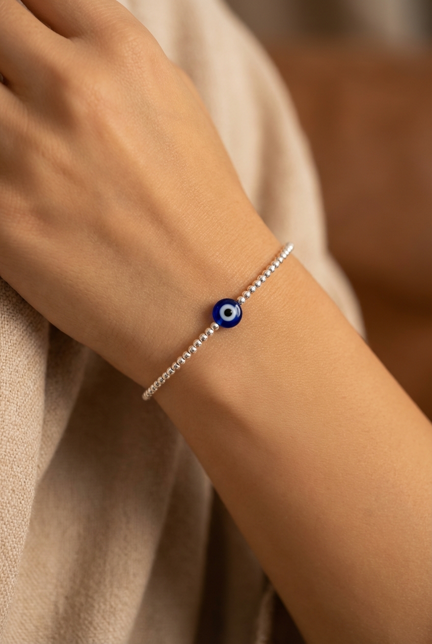 Pulsera de bolitas de Plata con ojo azul - Miniatura 2