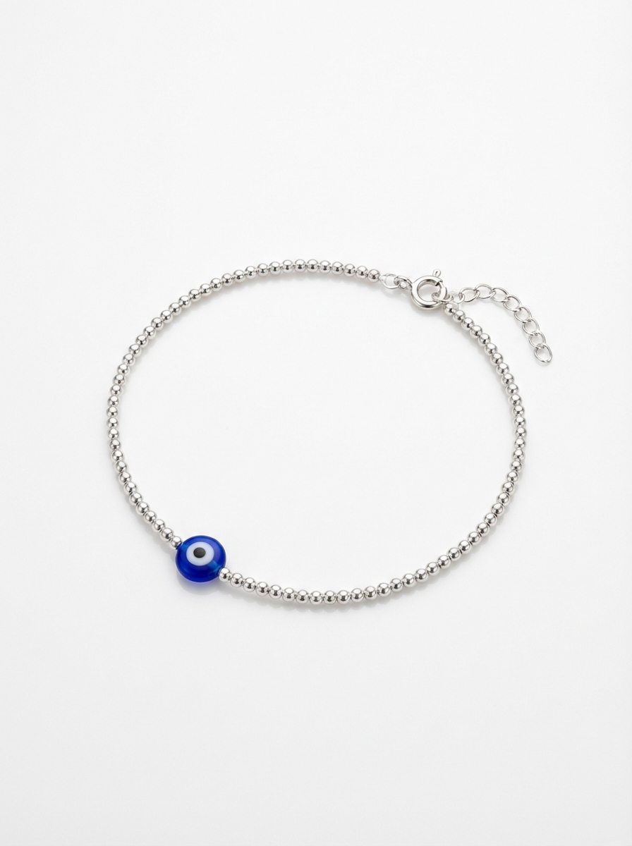 Pulsera de bolitas de Plata con ojo azul