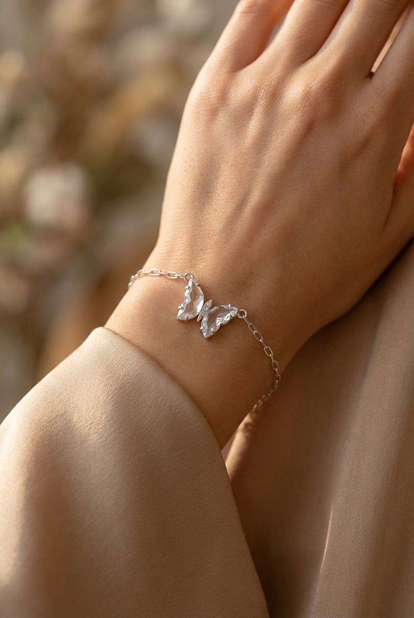 Pulsera mariposa cristal blanco - Miniatura 2