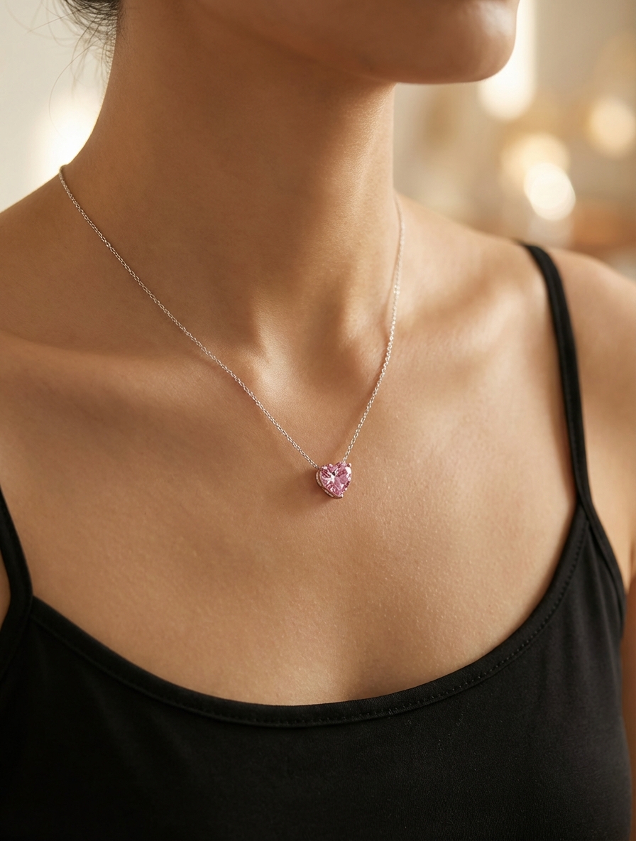 Cadena cubic corazón rosa - Miniatura 2