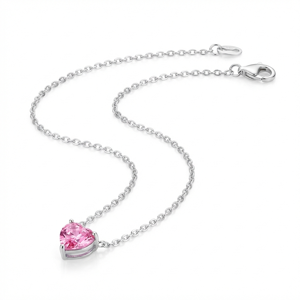Cadena cubic corazón rosa