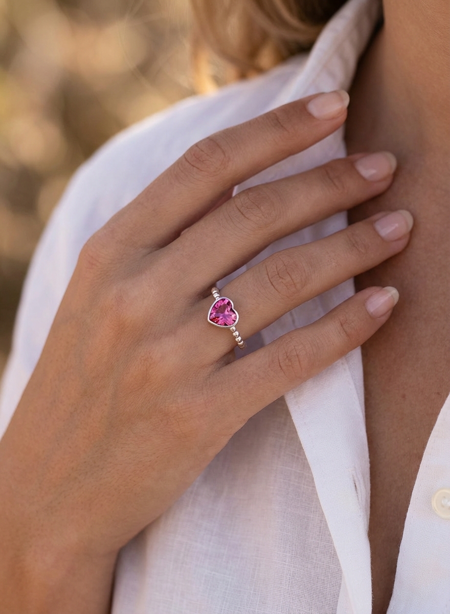 Anillo corazón rosa - Miniatura 2