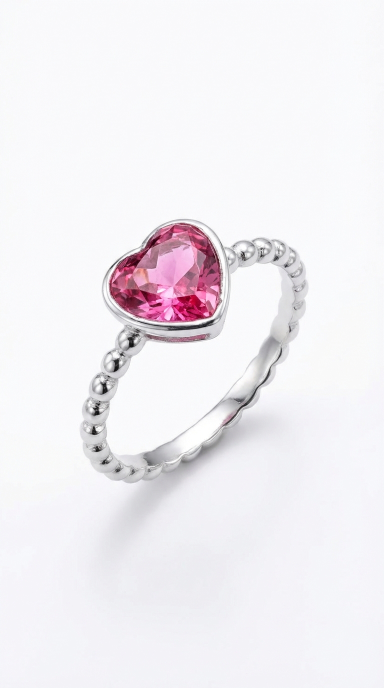 Anillo corazón rosa