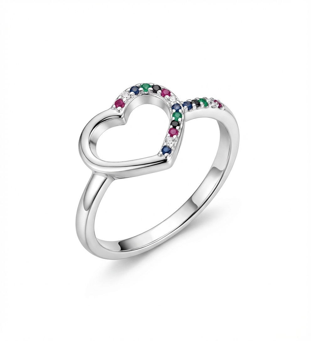 Anillo corazón mitad color