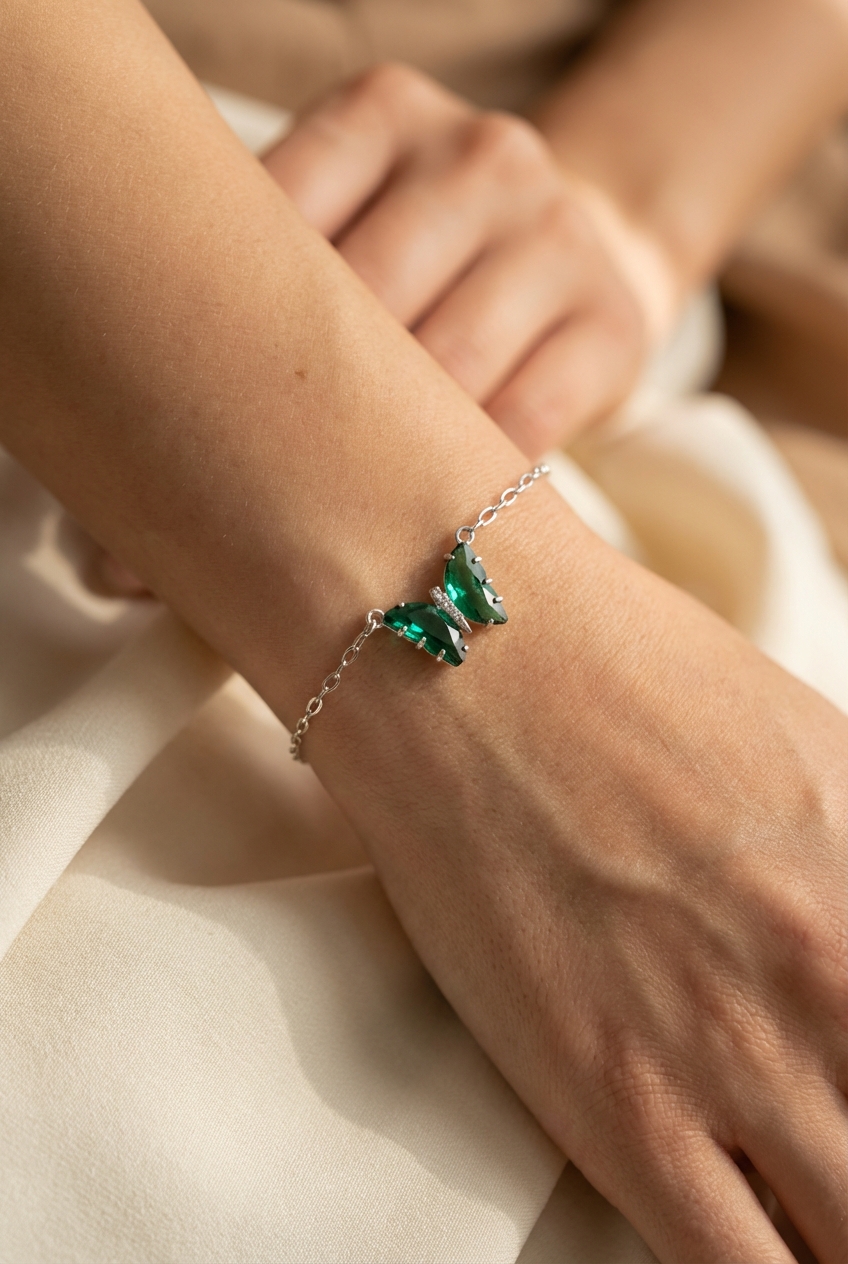 Pulsera mariposa cristal verde - Miniatura 2