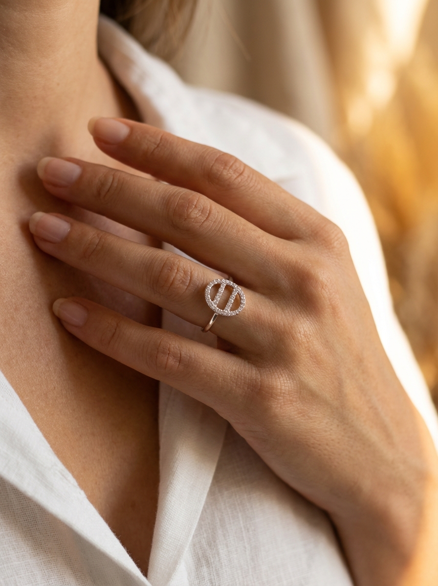 Anillo oval con cubics - Miniatura 2