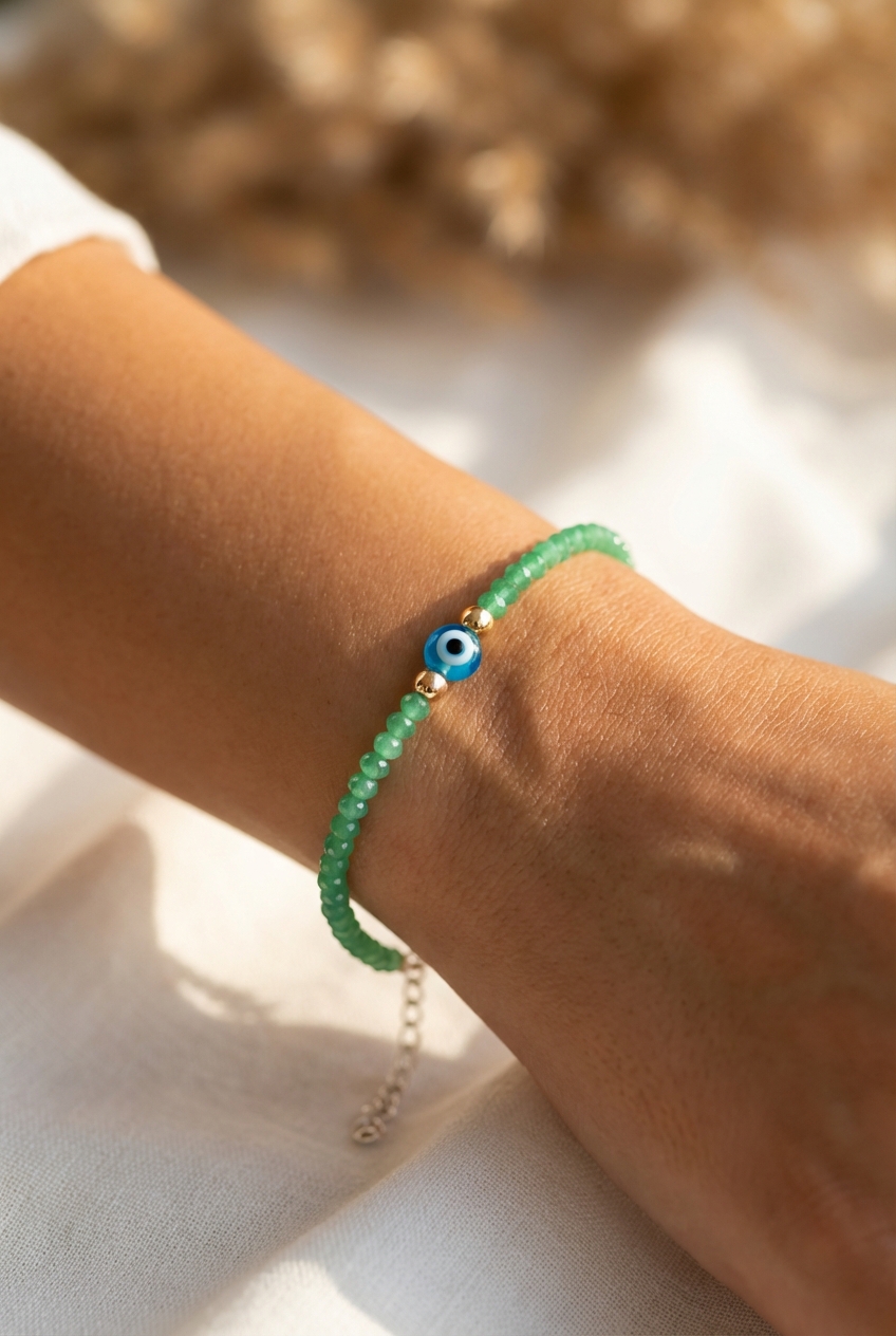 Pulsera cristal verde con ojo - Miniatura 2