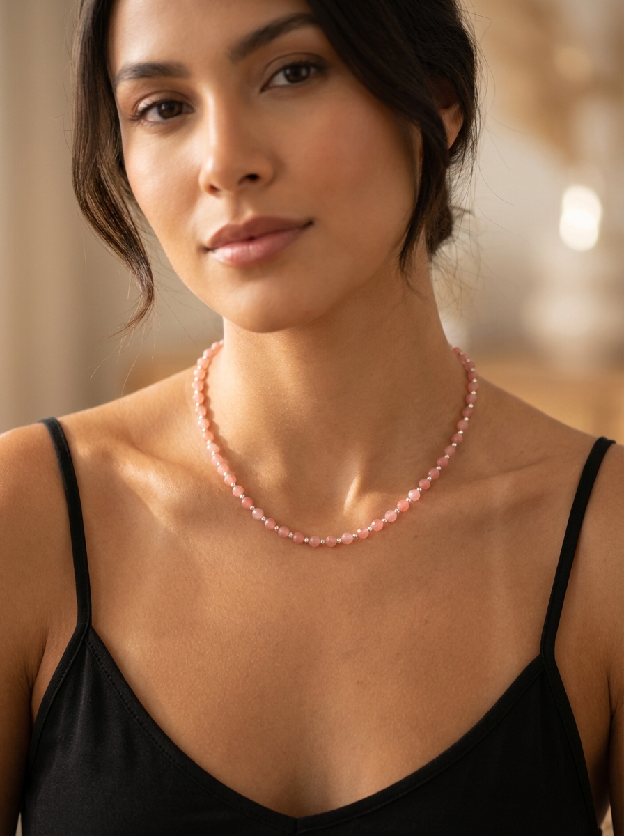 Cadena chocker Piedras Naturales Cuarzo Rosa - Miniatura 2