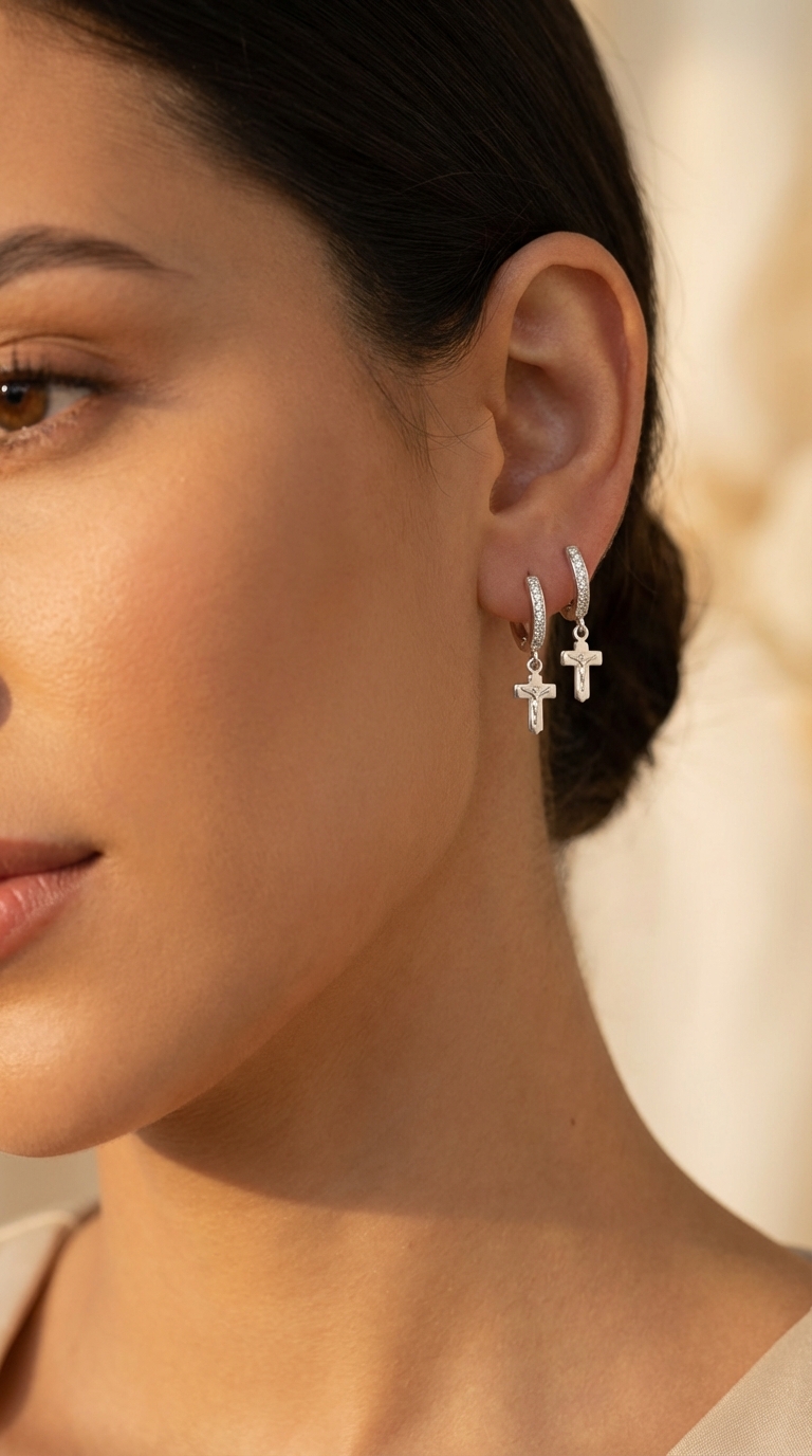 Aros de Plata925 Cruz lisa - Miniatura 2