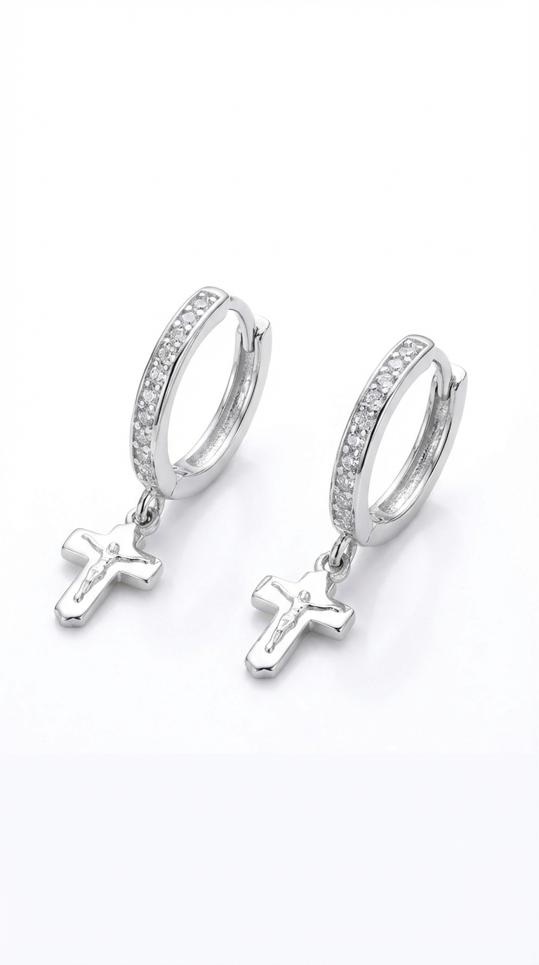 Aros de Plata925 Cruz lisa