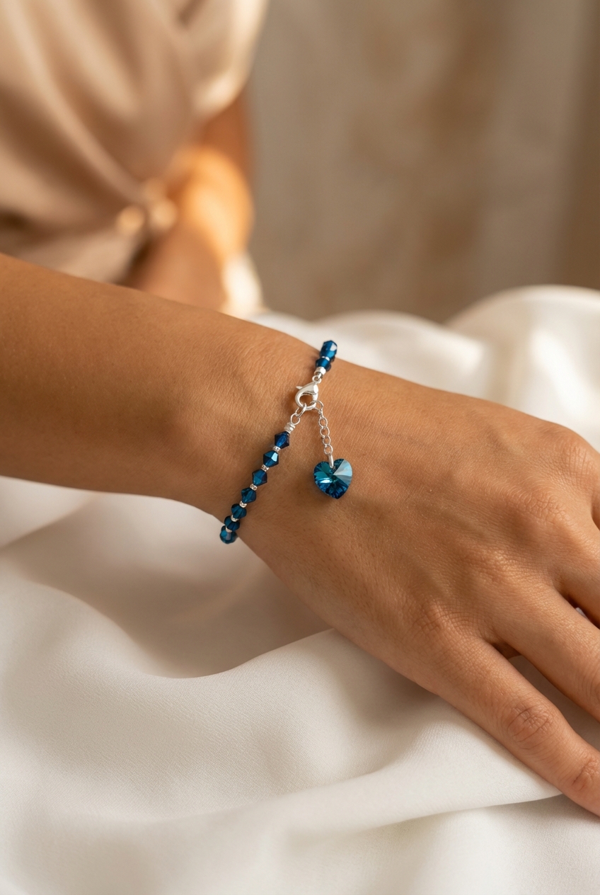Pulsera cristal azul brillante con corazón - Miniatura 2