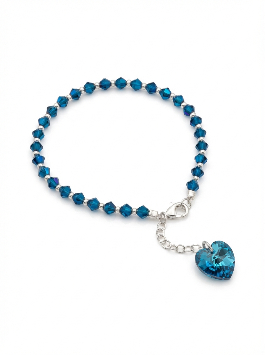 Pulsera cristal azul brillante con corazón