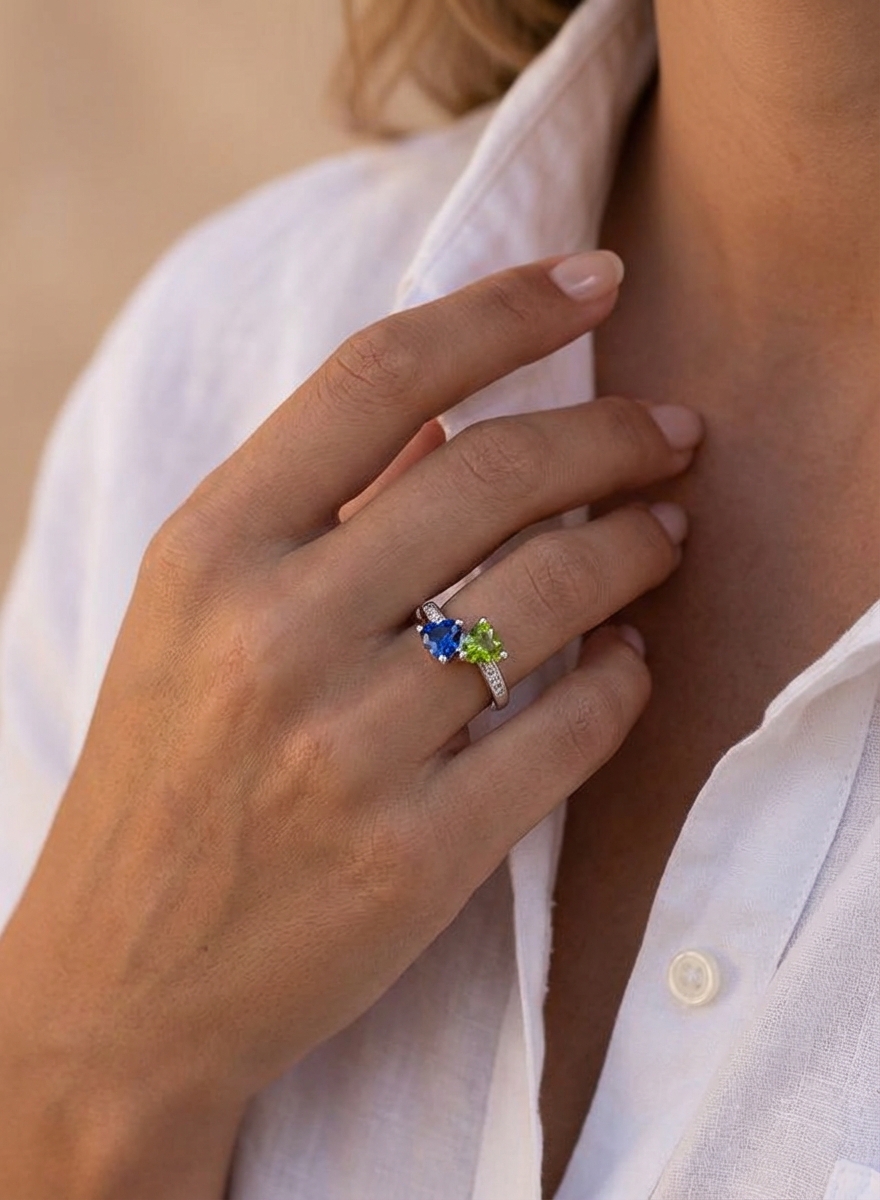 Anillo corazón verde y azul - Miniatura 2