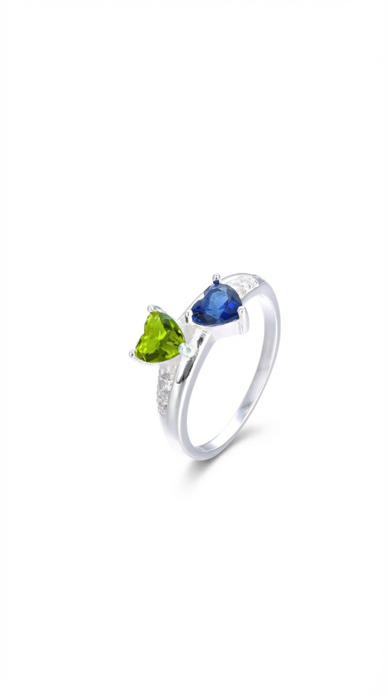 Anillo corazón verde y azul